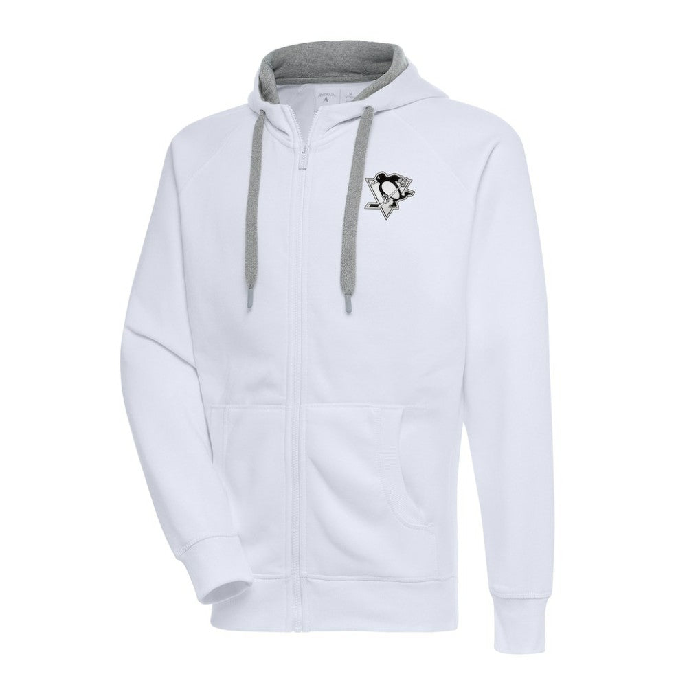 Pittsburgh Penguins Antigua Metallic Logo Victory Full-Zip Hoodie White