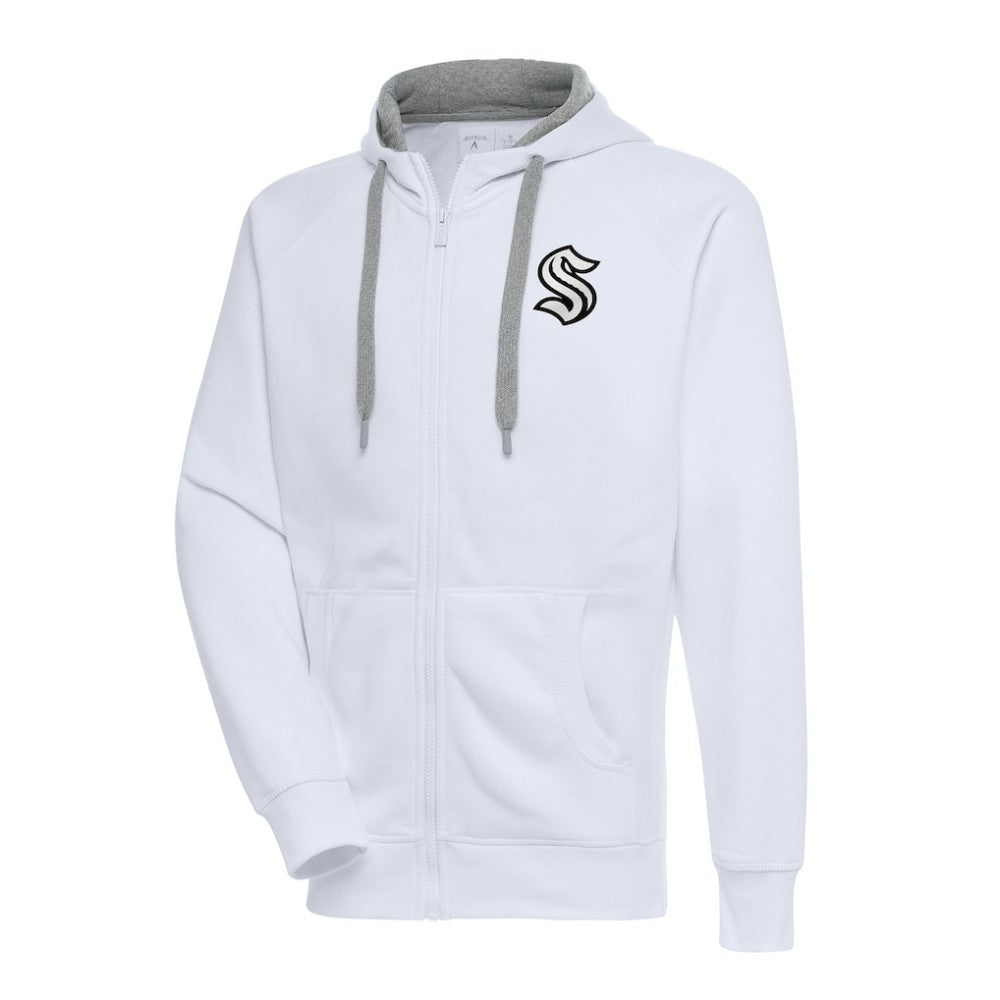 Seattle Kraken Antigua Metallic Logo Victory Full-Zip Hoodie White