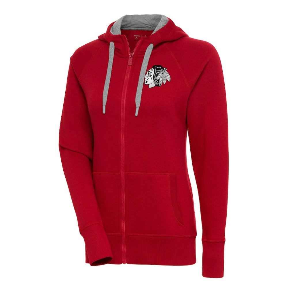 Chicago Blackhawks Antigua Women's Metallic Logo Victory Full-Zip Hoodie Red