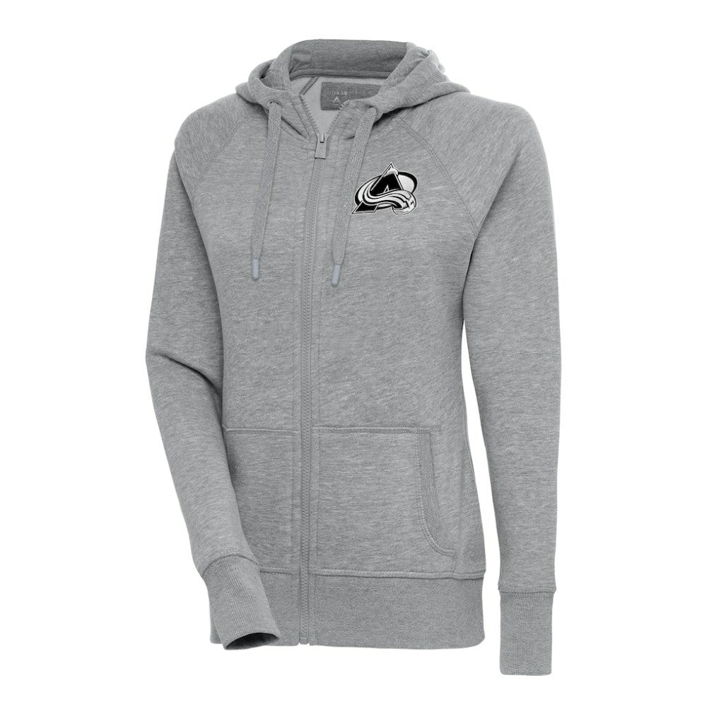 Colorado Avalanche Antigua Women's Metallic Logo Victory Full-Zip Hoodie Heather Gray