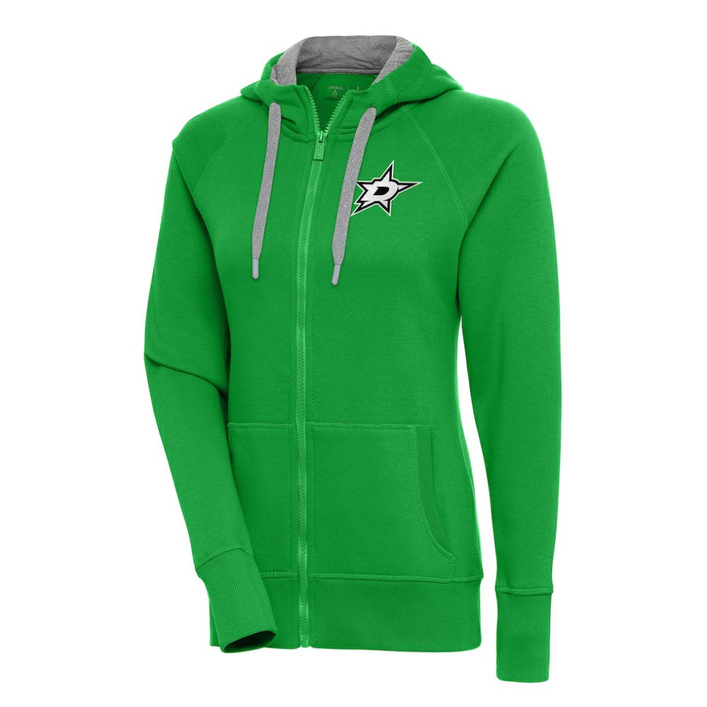 Dallas Stars Antigua Women's Metallic Logo Victory Full-Zip Hoodie Kelly Green