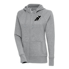 New Jersey Devils Antigua Women's Metallic Logo Victory Full-Zip Hoodie Heather Gray