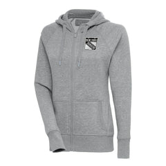 New York Rangers Antigua Women's Metallic Logo Victory Full-Zip Hoodie Heather Gray