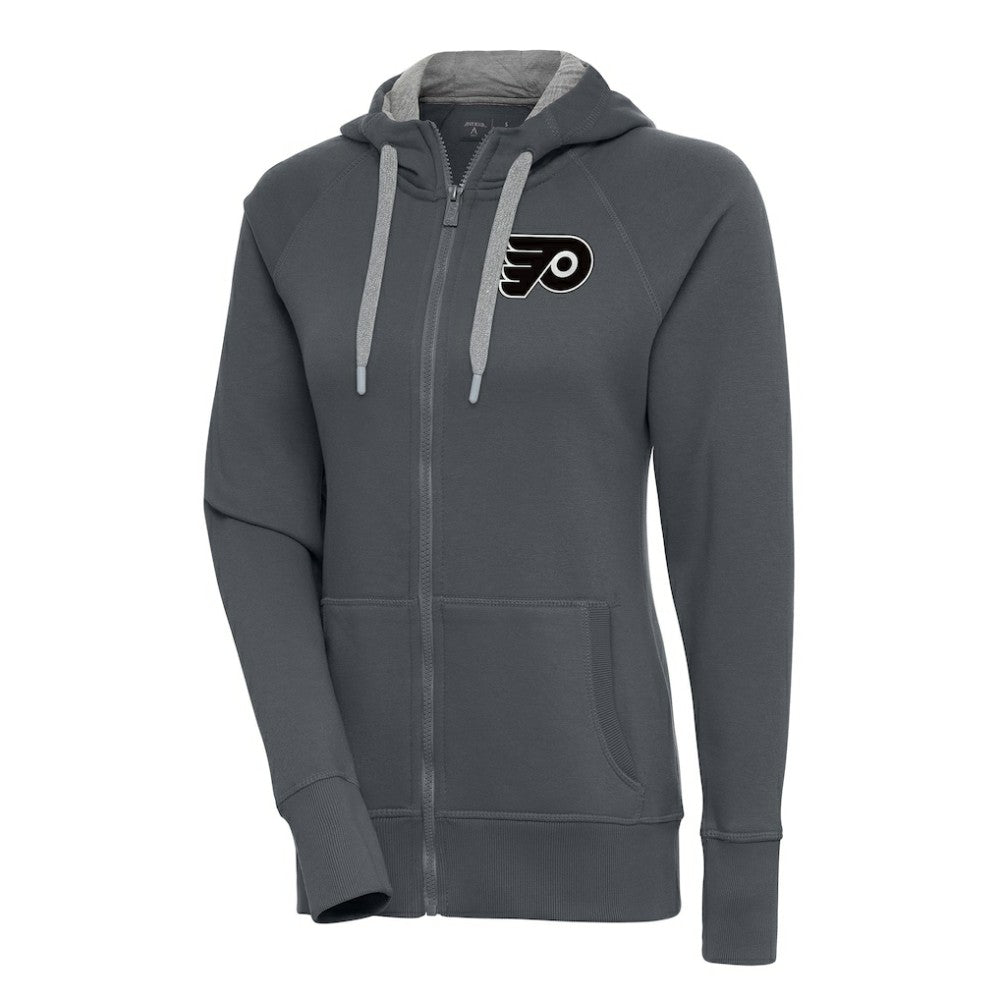 Philadelphia Flyers Antigua Women's Metallic Logo Victory Full-Zip Hoodie Charcoal