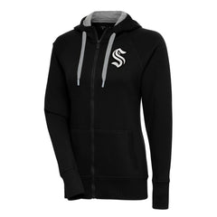 Seattle Kraken Antigua Women's Metallic Logo Victory Full-Zip Hoodie Black