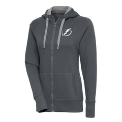 Tampa Bay Lightning Antigua Women's Metallic Logo Victory Full-Zip Hoodie Charcoal