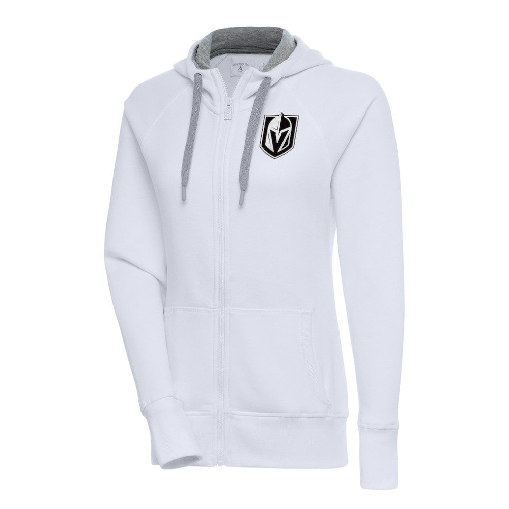 Vegas Golden Knights Antigua Women's Metallic Logo Victory Full-Zip Hoodie White