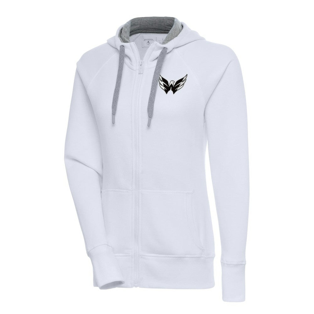 Washington Capitals Antigua Women's Metallic Logo Victory Full-Zip Hoodie White