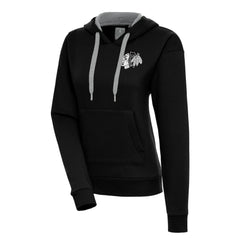 Chicago Blackhawks Antigua Women's Metallic Logo Victory Pullover Hoodie Black
