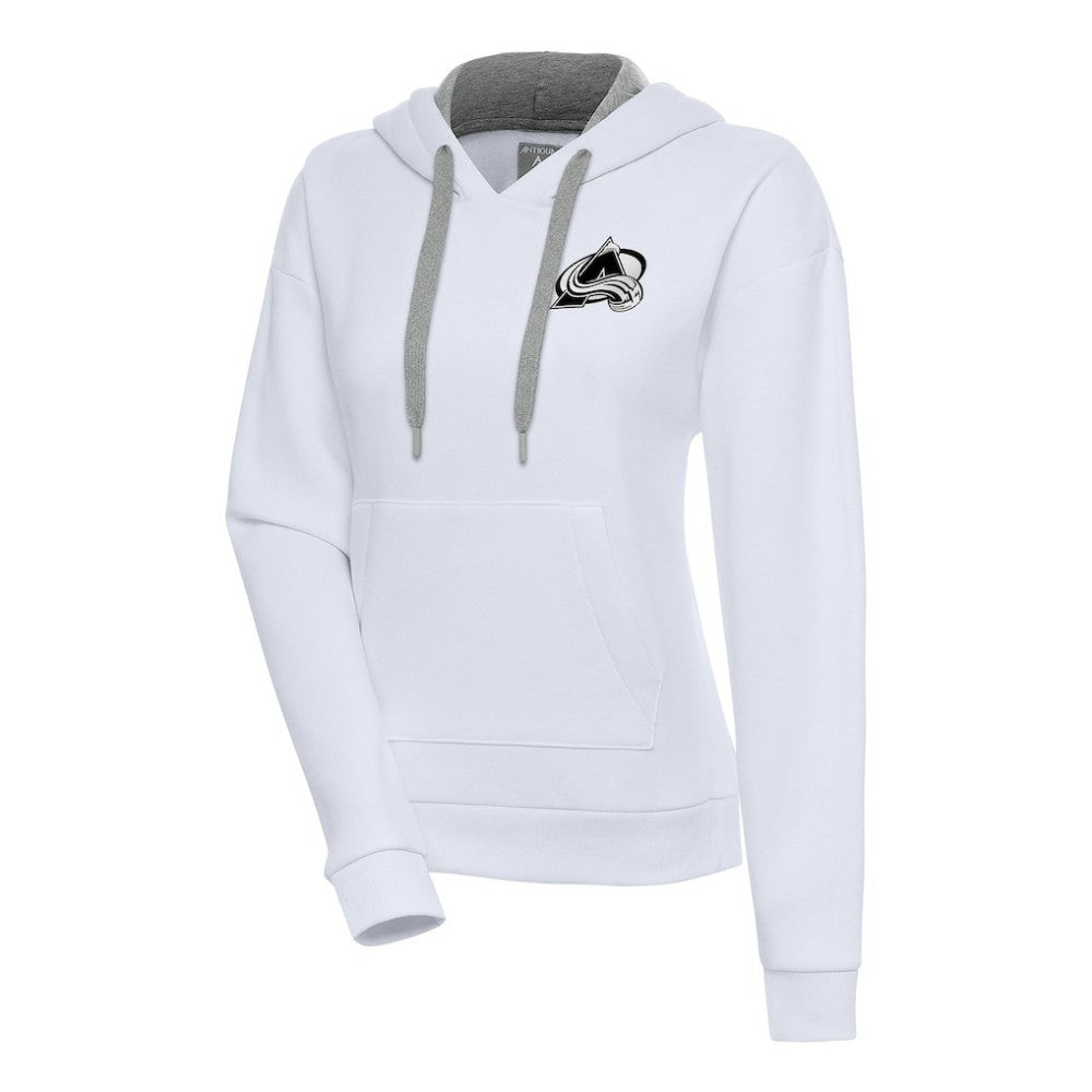 Colorado Avalanche Antigua Women's Metallic Logo Victory Pullover Hoodie White