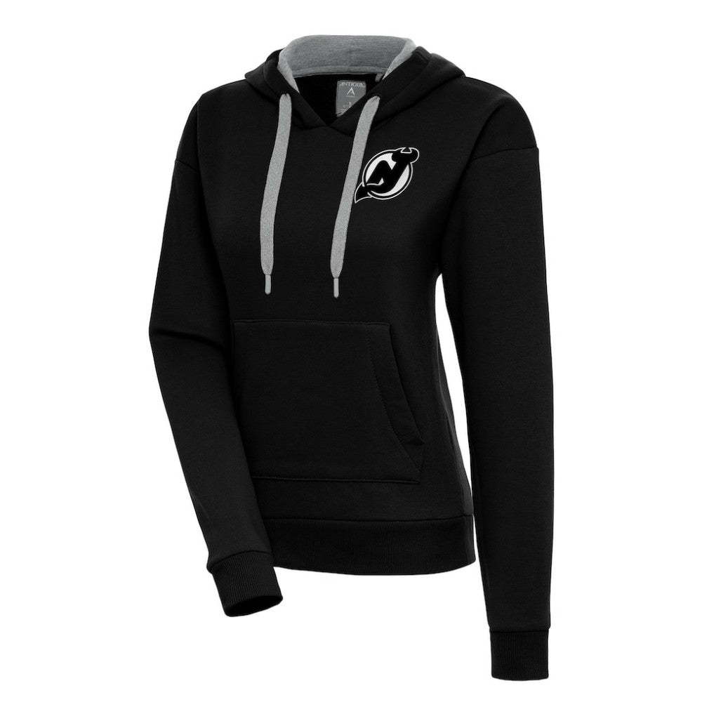 New Jersey Devils Antigua Women's Metallic Logo Victory Pullover Hoodie Black
