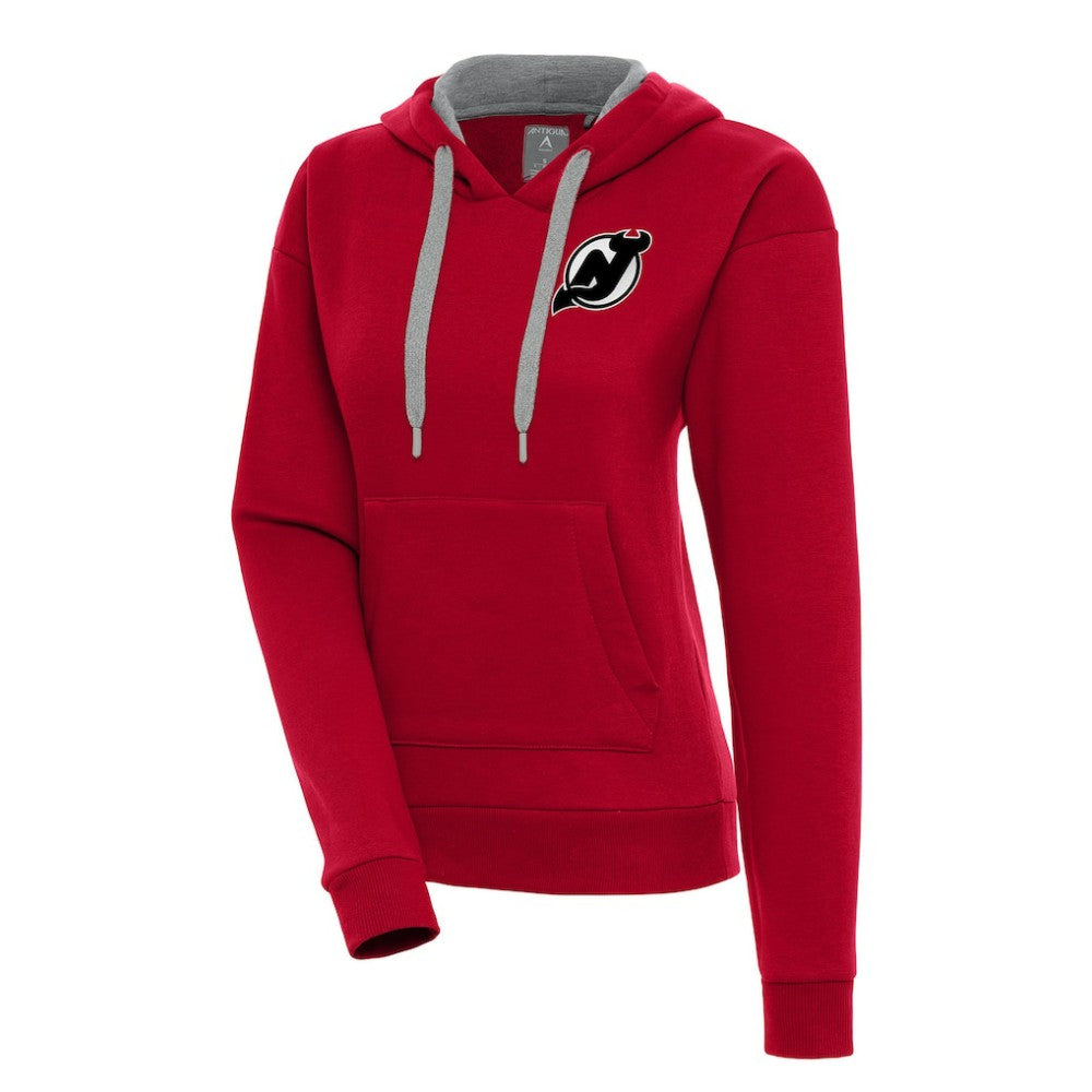 New Jersey Devils Antigua Women's Metallic Logo Victory Pullover Hoodie Red