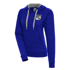 New York Rangers Antigua Women's Metallic Logo Victory Pullover Hoodie Blue