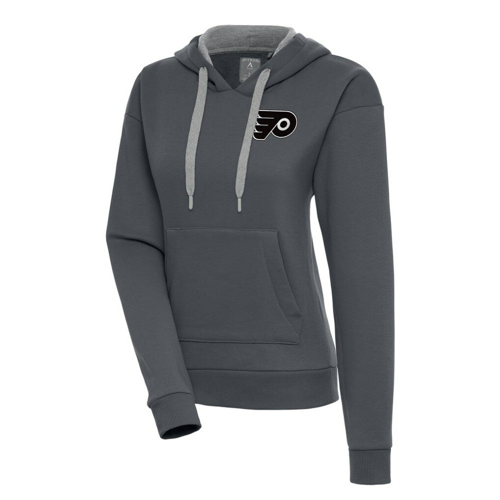 Philadelphia Flyers Antigua Women's Metallic Logo Victory Pullover Hoodie Charcoal