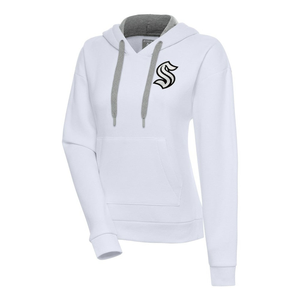 Seattle Kraken Antigua Women's Metallic Logo Victory Pullover Hoodie White