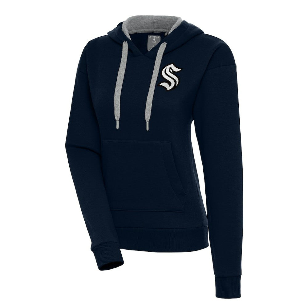 Seattle Kraken Antigua Women's Metallic Logo Victory Pullover Hoodie Deep Sea Blue