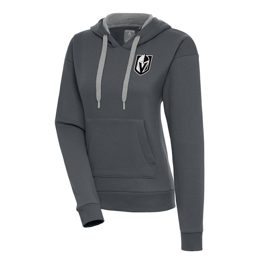 Vegas Golden Knights Antigua Women's Metallic Logo Victory Pullover Hoodie Charcoal