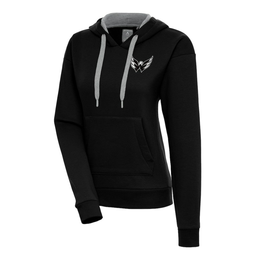 Washington Capitals Antigua Women's Metallic Logo Victory Pullover Hoodie Black