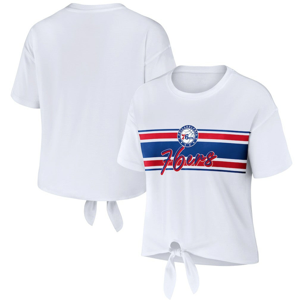 Philadelphia 76ers WEAR by Erin Andrews Women's Tie-Front T-Shirt - White outlet