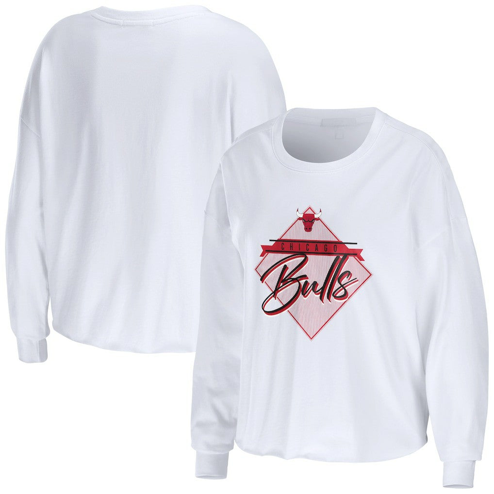 Chicago Bulls WEAR by Erin Andrews Women's Cropped Long Sleeve T-Shirt sale - White outlet