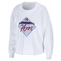 Philadelphia 76ers WEAR by Erin Andrews Women's Cropped Long Sleeve T-Shirt - White sale