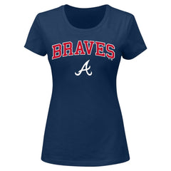 Atlanta Braves Profile Women's Plus Size Arch Logo T-Shirt - Navy