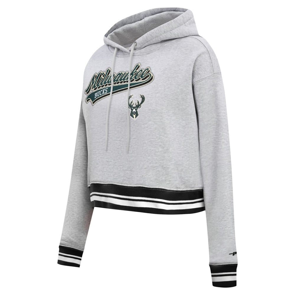Milwaukee Bucks Pro Standard Women's Script Tail Cropped Pullover Hoodie - Heather Gray outlet