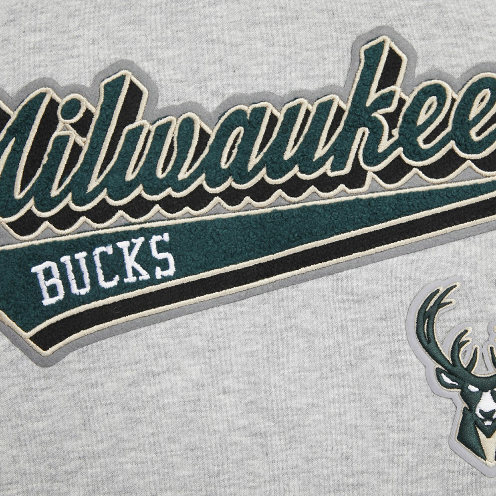 Milwaukee Bucks Pro Standard Women's Script Tail Cropped Pullover Hoodie - Heather Gray outlet