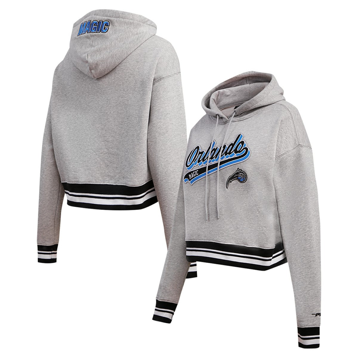 Orlando Magic Pro Standard Women's Script Tail Cropped Pullover Hoodie - Heather Gray shop