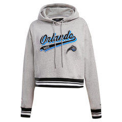 Orlando Magic Pro Standard Women's Script Tail Cropped Pullover Hoodie - Heather Gray shop