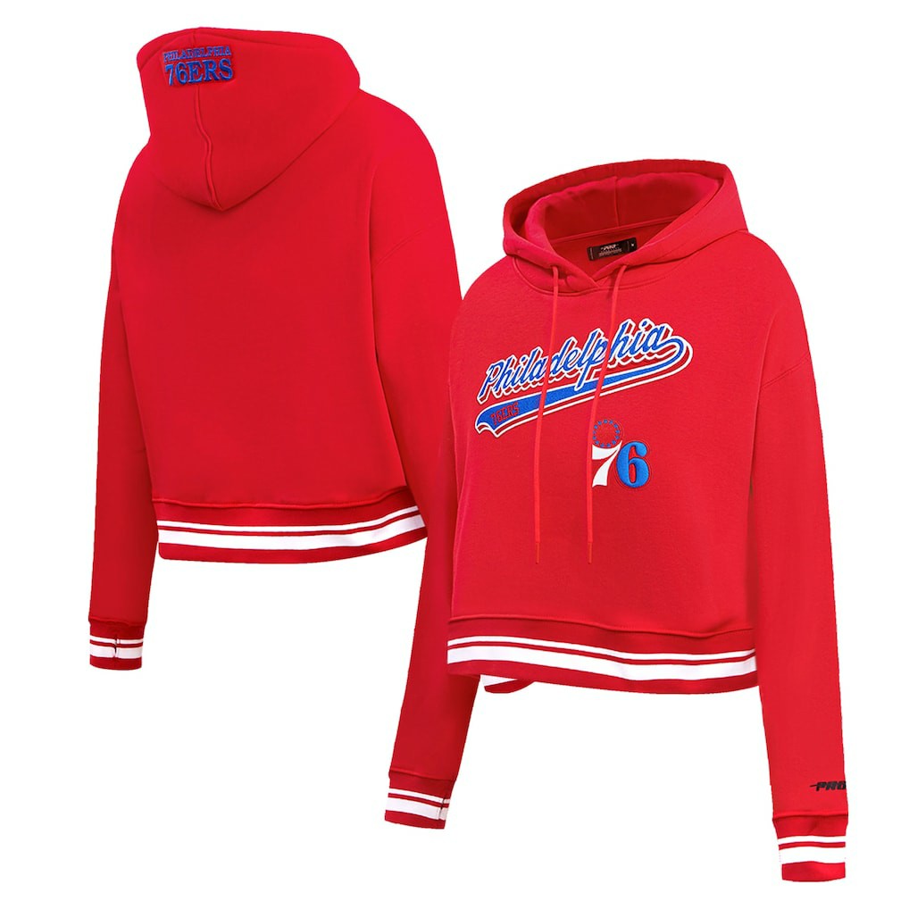 Philadelphia 76ers Pro Standard Women's Script Tail Cropped Pullover Hoodie - Red outlet