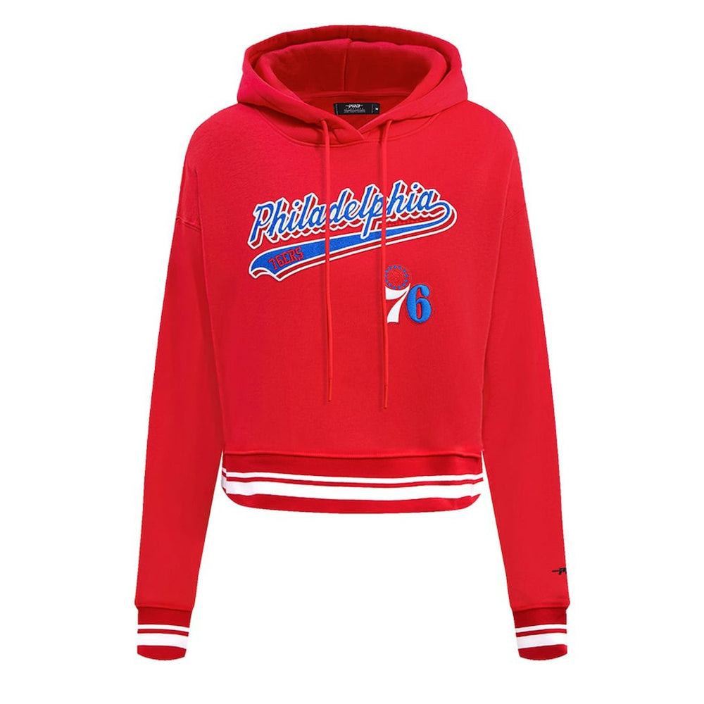 Philadelphia 76ers Pro Standard Women's Script Tail Cropped Pullover Hoodie - Red outlet