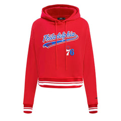 Philadelphia 76ers Pro Standard Women's Script Tail Cropped Pullover Hoodie - Red outlet