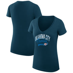 Oklahoma City Thunder G-III 4Her by Carl Banks Women's Super-Slim Fit Lightweight Filigree Logo V-Neck T-Shirt - Navy on sale