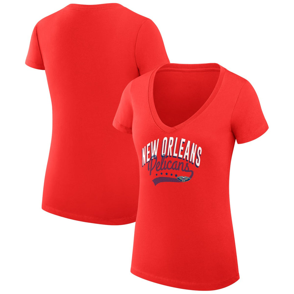 New Orleans Pelicans G-III 4Her by Carl Banks Women's Super-Slim Fit Lightweight Filigree Logo V-Neck T-Shirt - Red on sale