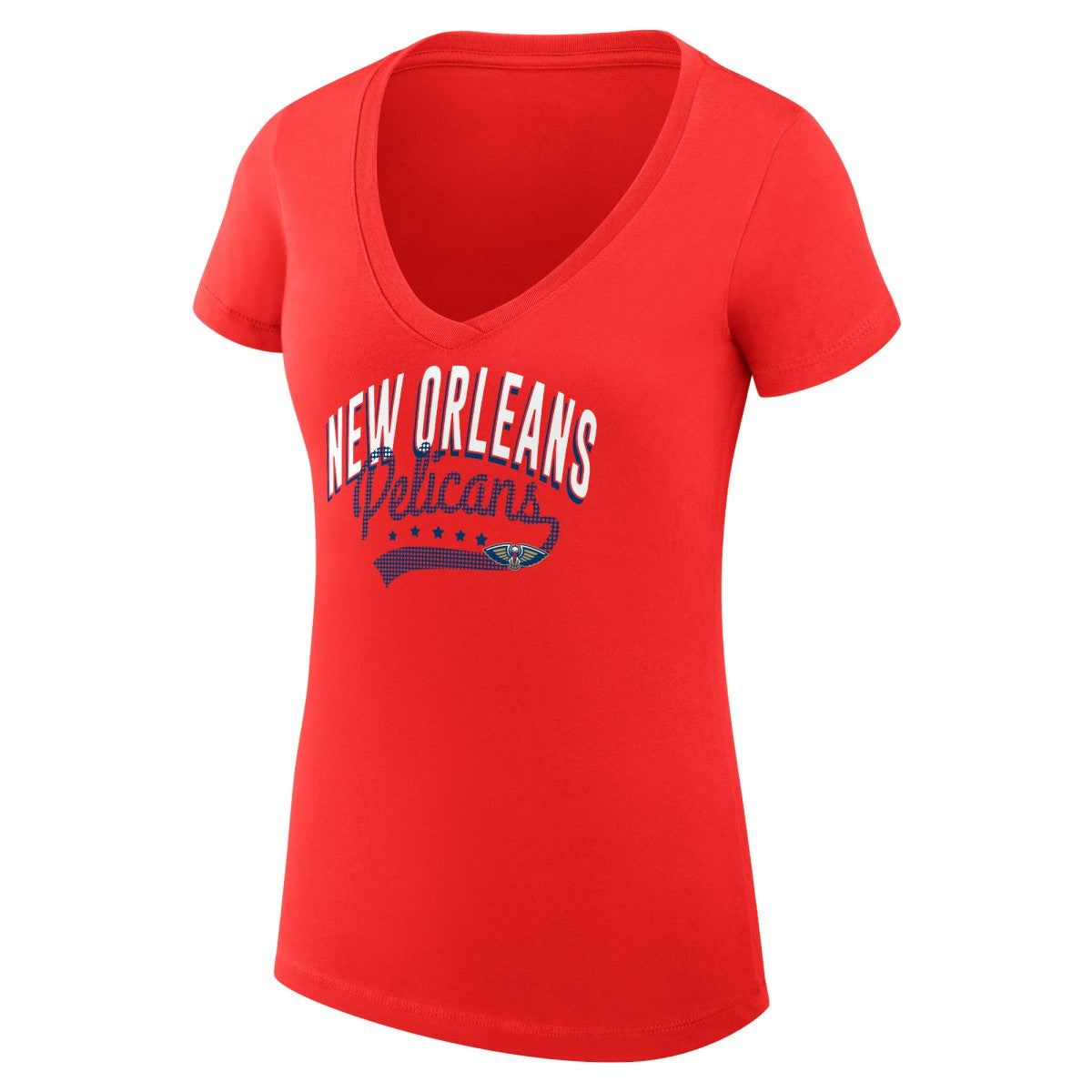 New Orleans Pelicans G-III 4Her by Carl Banks Women's Super-Slim Fit Lightweight Filigree Logo V-Neck T-Shirt - Red on sale