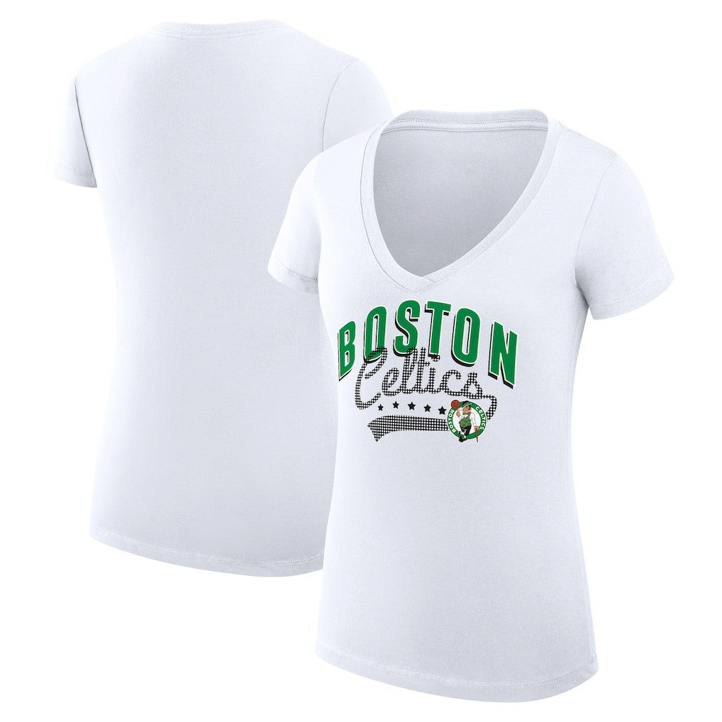Boston Celtics G-III 4Her by Carl Banks Women's Super-Slim Fit Lightweight Filigree Logo V-Neck T-Shirt - White sale