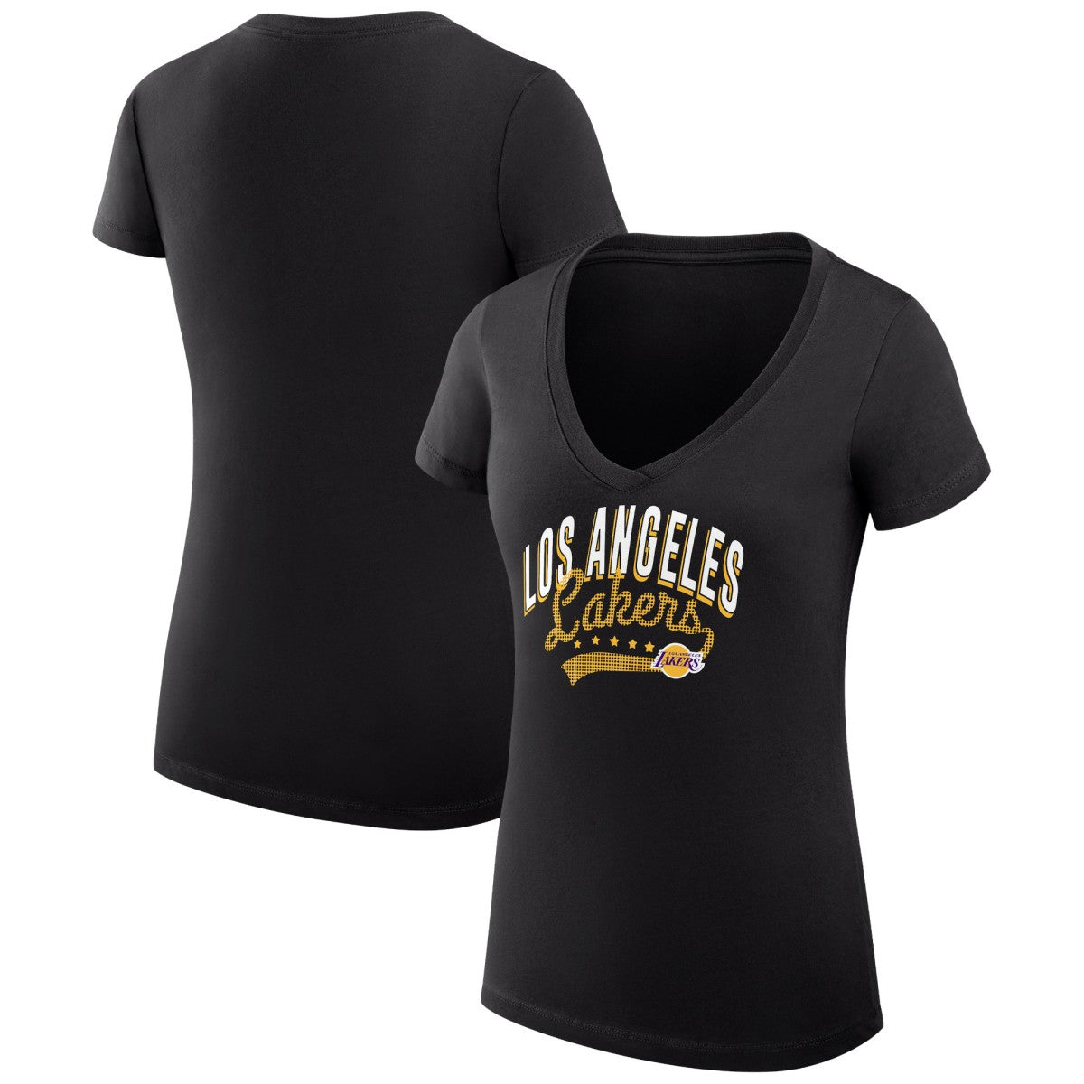 Los Angeles Lakers G-III 4Her by Carl Banks Women's Super-Slim Fit Lightweight Filigree Logo V-Neck T-Shirt - Black discount