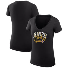 Los Angeles Lakers G-III 4Her by Carl Banks Women's Super-Slim Fit Lightweight Filigree Logo V-Neck T-Shirt - Black discount