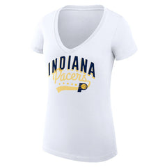 Indiana Pacers G-III 4Her by Carl Banks Women's Super-Slim Fit Lightweight Filigree Logo V-Neck T-Shirt - White discount