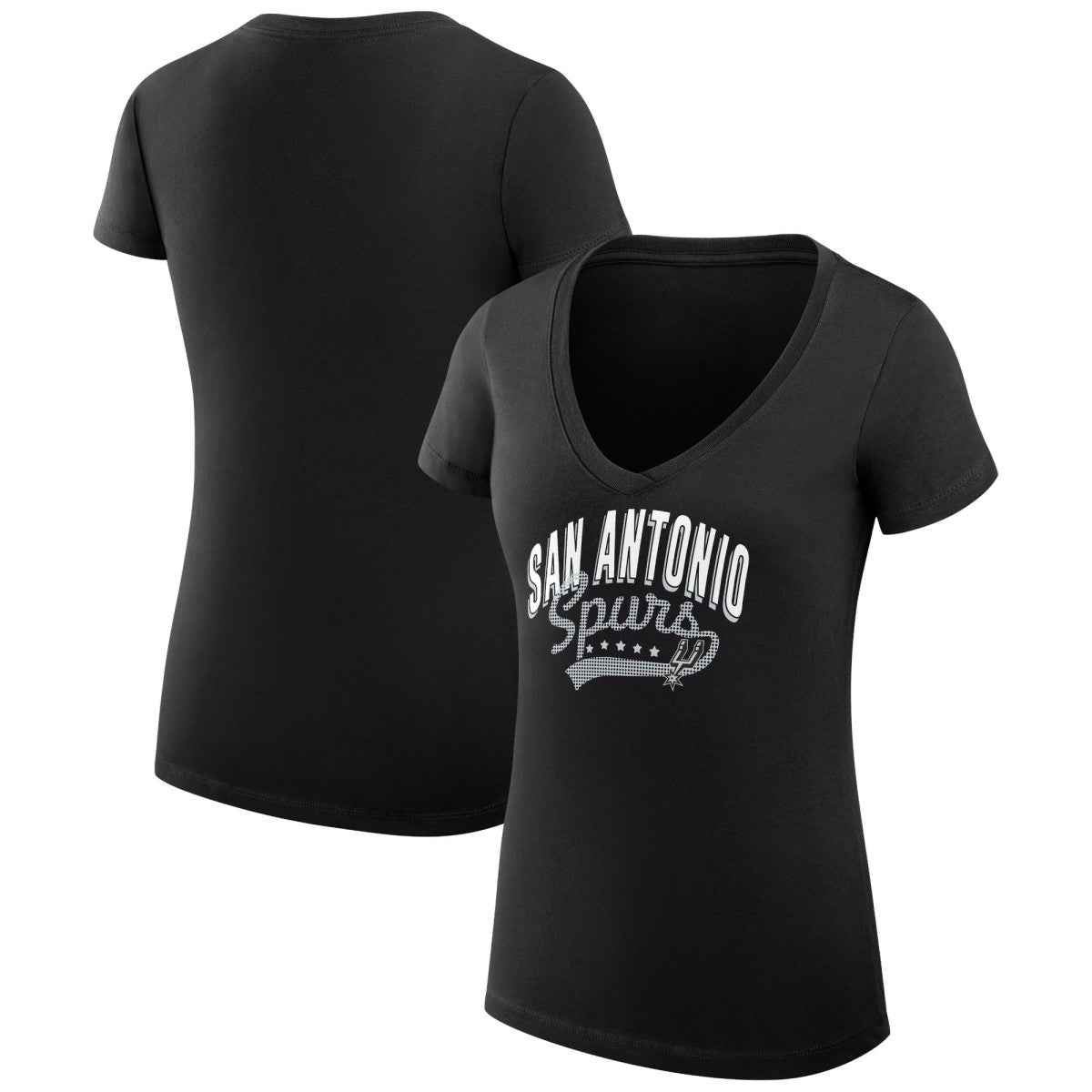 San Antonio Spurs G-III 4Her by Carl Banks Women's Super-Slim Fit Lightweight Filigree Logo V-Neck T-Shirt - Black on sale