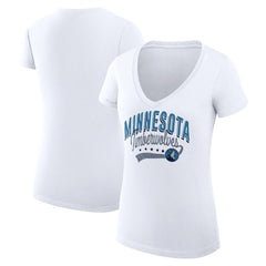 Minnesota Timberwolves G-III 4Her by Carl Banks Women's Super-Slim Fit Lightweight Filigree Logo V-Neck T-Shirt - White cheap