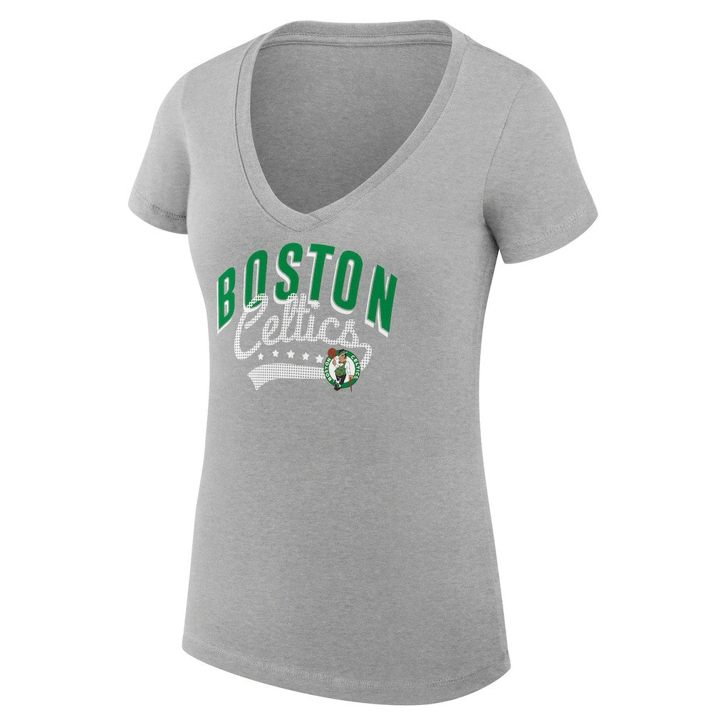 Boston Celtics G-III 4Her by Carl Banks Women's Super-Slim Fit Lightweight Filigree Logo V-Neck T-Shirt - Heather Gray discount
