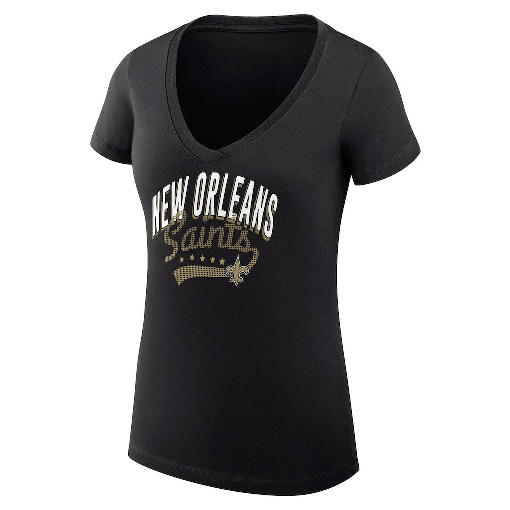 New Orleans Saints G-III 4Her by Carl Banks Women's Super-Slim Fit Lightweight Filigree Logo Lightweight V-Neck T-Shirt – Black sale