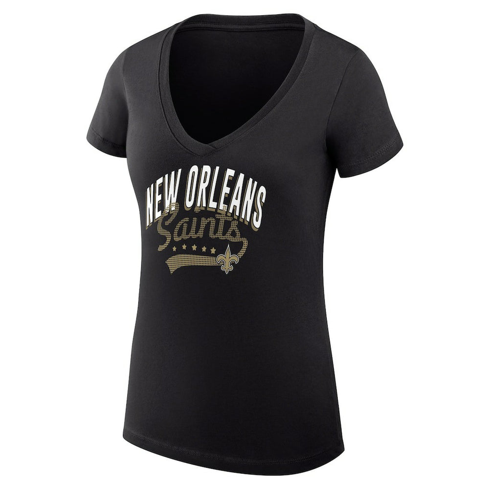 New Orleans Saints G-III 4Her by Carl Banks Women's Super-Slim Fit Lightweight Filigree Logo Lightweight V-Neck T-Shirt – Black sale