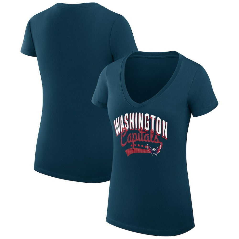 Washington Capitals G-III 4Her by Carl Banks Women's Super-Slim Fit Lightweight Filigree Logo V-Neck T-Shirt – Navy