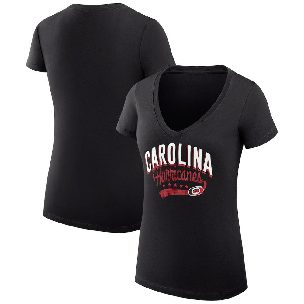 Carolina Hurricanes G-III 4Her by Carl Banks Women's Super-Slim Fit Lightweight Filigree Logo V-Neck T-Shirt – Black