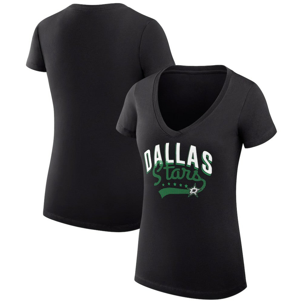 Dallas Stars G-III 4Her by Carl Banks Women's Super-Slim Fit Lightweight Filigree Logo V-Neck T-Shirt – Black