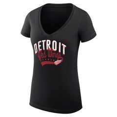 Detroit Red Wings G-III 4Her by Carl Banks Women's Super-Slim Fit Lightweight Filigree Logo V-Neck T-Shirt – Black