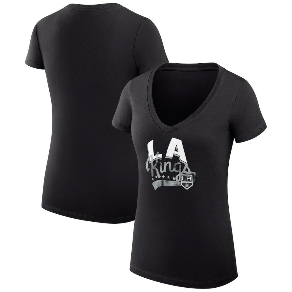 Los Angeles Kings G-III 4Her by Carl Banks Women's Super-Slim Fit Lightweight Filigree Logo V-Neck T-Shirt – Black